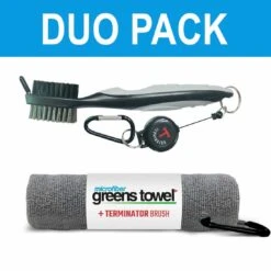 Clip Wipes Greens Towel Plus Terminator Brush -The Golf Shop golf accessories clip wipes greens towel plus terminator brush silver itempicture