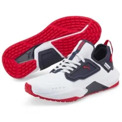 Puma GS.One Golf Shoes White/Navy Blazer/Ski Patrol -The Golf Shop puma gs one golf shoes white navy blazer ski patrol pair itempicture