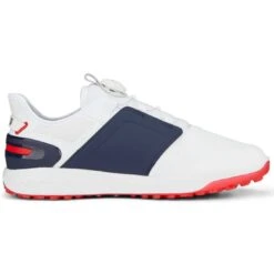 Puma Ignite Elevate Disc Golf Shoes White/Silver/Navy -The Golf Shop puma ignite elevate disc golf shoes white silver navy 376080 04 profile2 itempicture