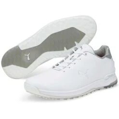 Puma Proadapt Alphacat Leather Golf Shoes White/Silver -The Golf Shop puma proadapt alphacat leather golf shoes white silver 376044 01 pair itempicture