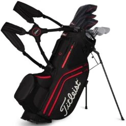 Titleist Hybrid 14 Stand Bag -The Golf Shop titleist 2023 hybrid 14 stand bag black black red straps itempicture