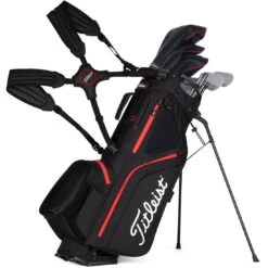 Titleist Hybrid 5 Stand Bag -The Golf Shop titleist 2023 hybrid 5 stand bag black black red straps itempicture